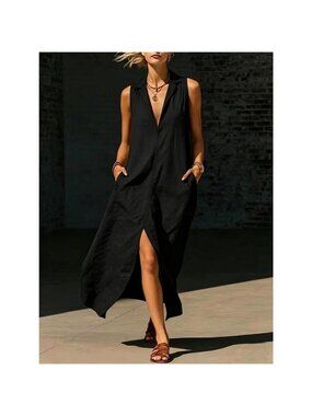Sleeveless Maxi Dress with Side Pockets